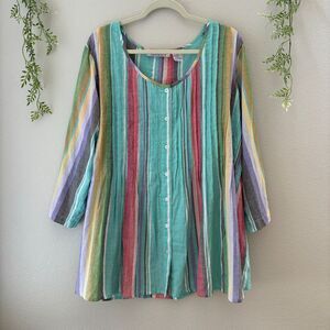 Roaman's Button Down Shirt 20W Colorful Ocean Wave Artsy Stripes Rainbow‎ Tunic